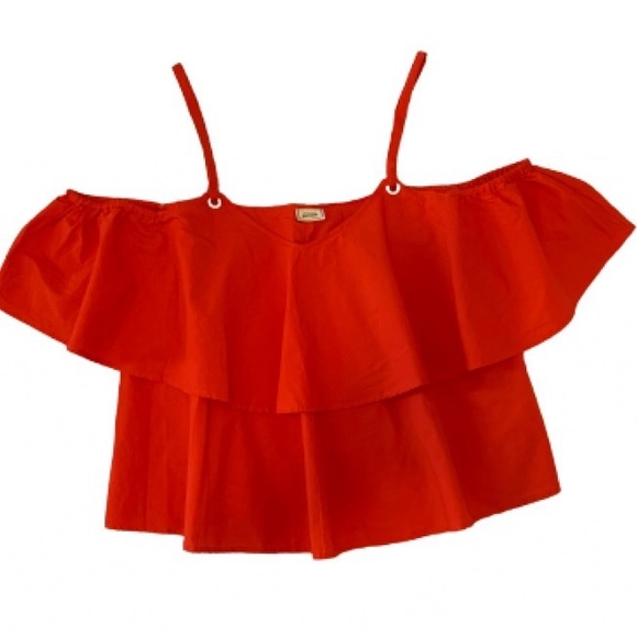 Pimkie red/orange oversized tiered strappy cold shoulder top S/M - Picture 3 of 8